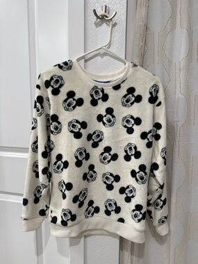 Disney Black & Cream Mickey Pattern Plush Sweatshirt